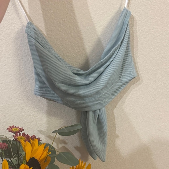 Blue Ribbed Crop Top - Picture 2 of 2